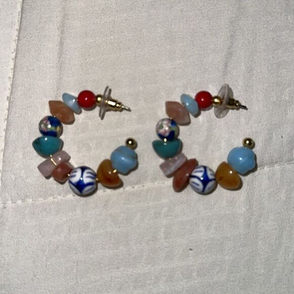 Anthropologie Multicolor Beaded Hoop Earrings, medium size - Picture 2 of 2